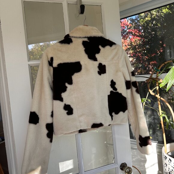 Minky Faux Fur Cow Print Moto Jacket - Picture 3 of 9